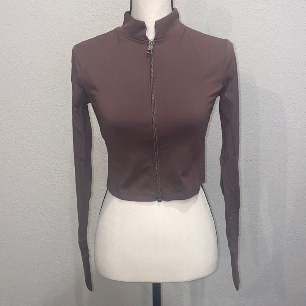 Brown Cropped zip balance athletica vitality